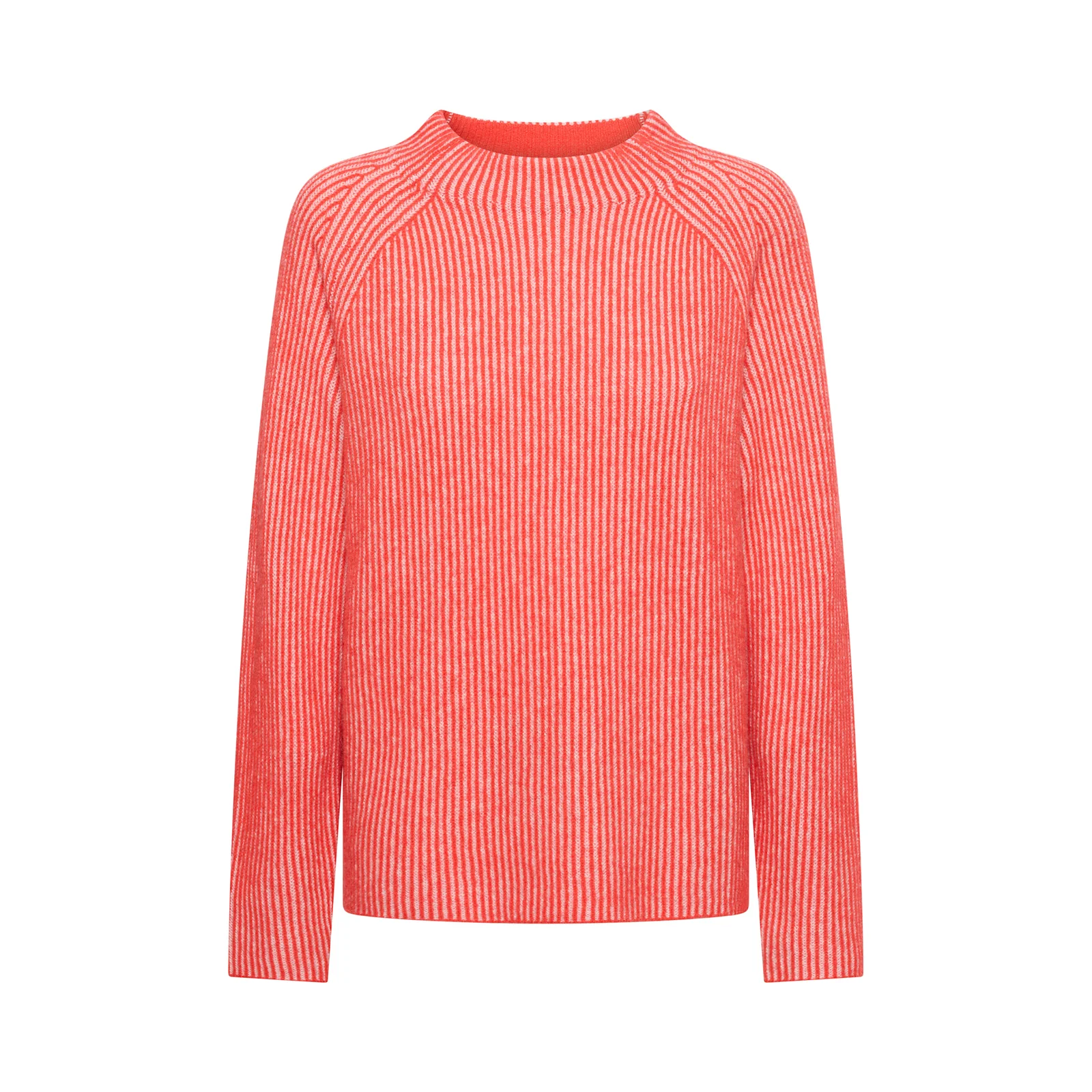 Roze rode pull Solveig vervaardigd uit 100% wol van Mansted met knopen in de lende