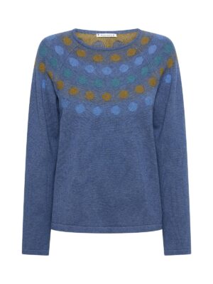 Lichtblauwe pull met bolletjesmotief aan de kraag model Josie in katoen en wolmix van Mansted