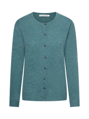 Kleurrijke, creatieve en unieke mode voor vrouwen in Gent. Grote maten mode dames kledij en accessoires voor vrouwen met een maatje meer of minder. Cardigan Midori met ronde hals en knoopjes in kleur emerald van Mansted. De Cardigan is gemaakt uit 100% wol.