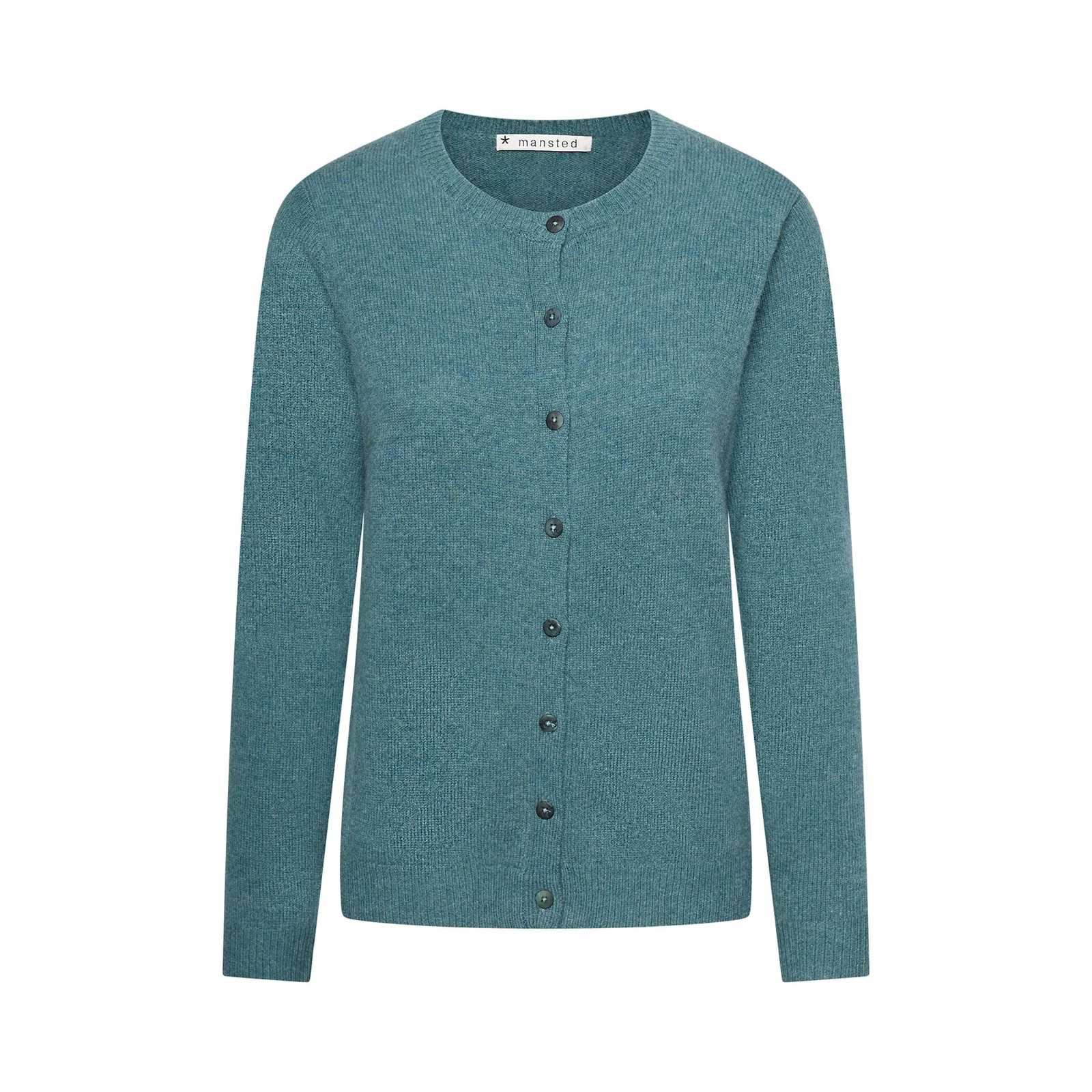 Kleurrijke, creatieve en unieke mode voor vrouwen in Gent. Grote maten mode dames kledij en accessoires voor vrouwen met een maatje meer of minder. Cardigan Midori met ronde hals en knoopjes in kleur emerald van Mansted. De Cardigan is gemaakt uit 100% wol.