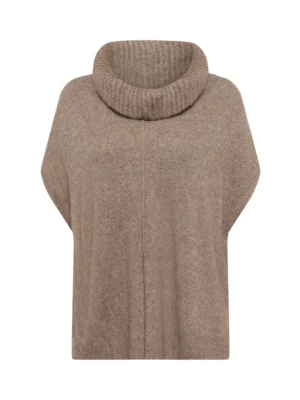 Kleurrijke, creatieve en unieke mode voor dames in Gent. Grote maten mode dames kledij en accessoires voor vrouwen met een maatje meer of minder. Debardeur Zo Bee in kleur walnut van Mansted. Pull met grote col en korte mouwen in zachte en warme yak wol.