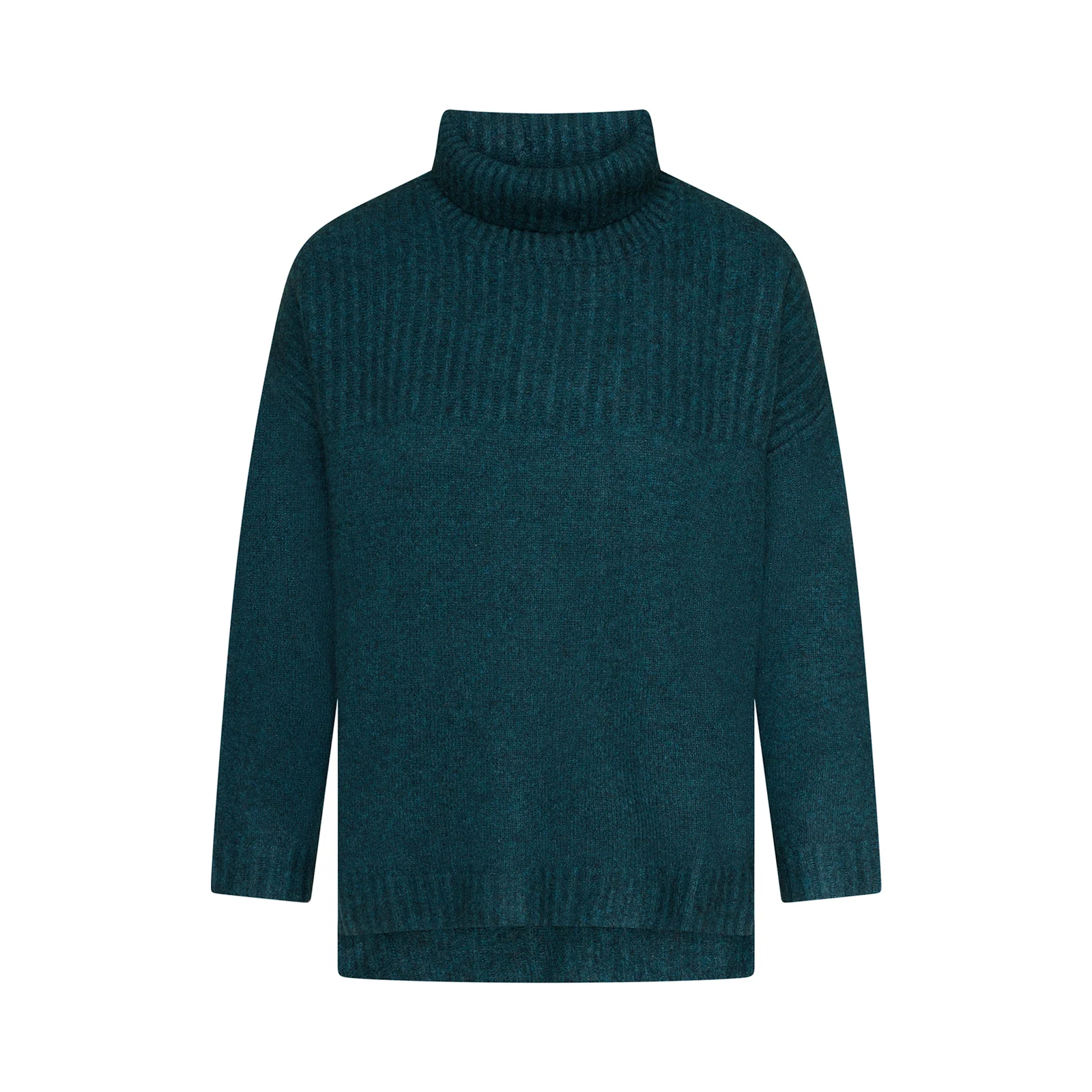 Turkoois blauw groene pull Zaga in kleur dark emerald van Mansted, vervaardigd uit 100% yak wol